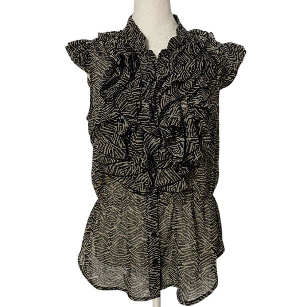 Miley Cyrus & Max Azria Y2K Zebra Print Ruffle Button Down Blouse Top